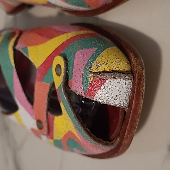 CYDWOQ Colorful Leather Peep Toe Flats Women's EU 37 US 6.5-7 Artsy Quirky Boho - Picture 4 of 16